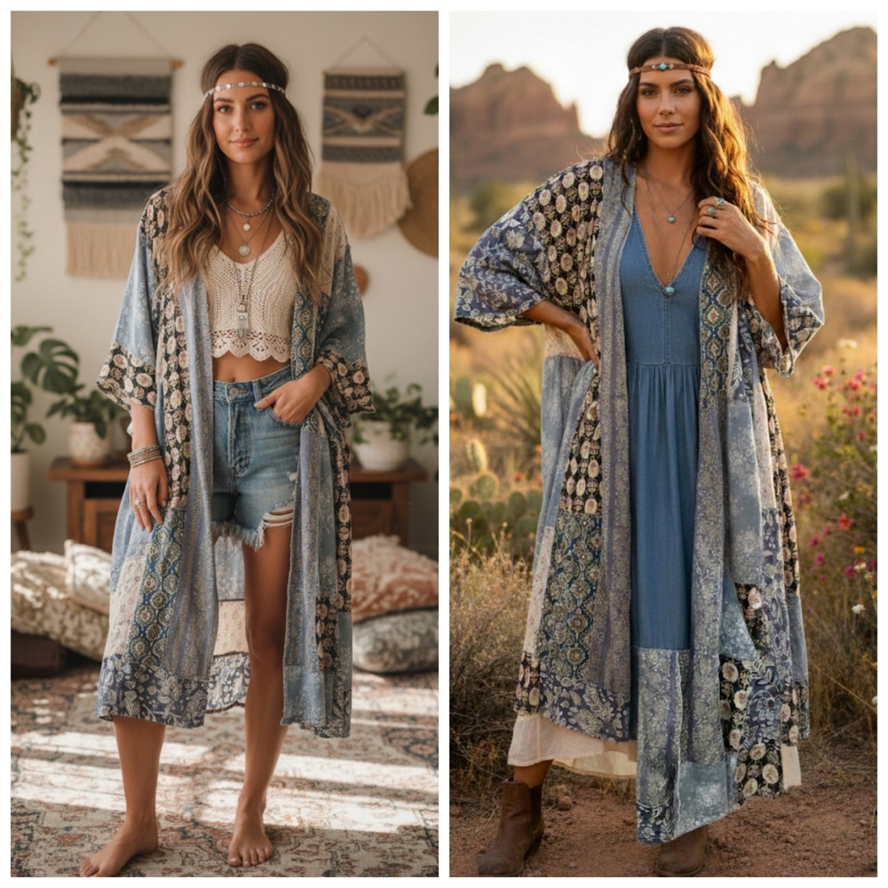 Bohemian Patchwork Floral Kimono